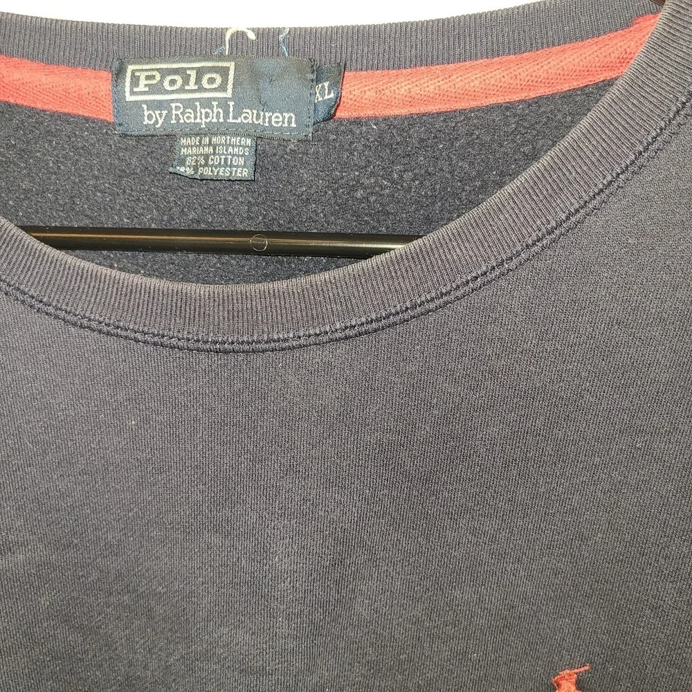 Vtg Mens 90s Polo Ralph Lauren Navy Blue Essential Crewneck Sweatshirt Large XL
